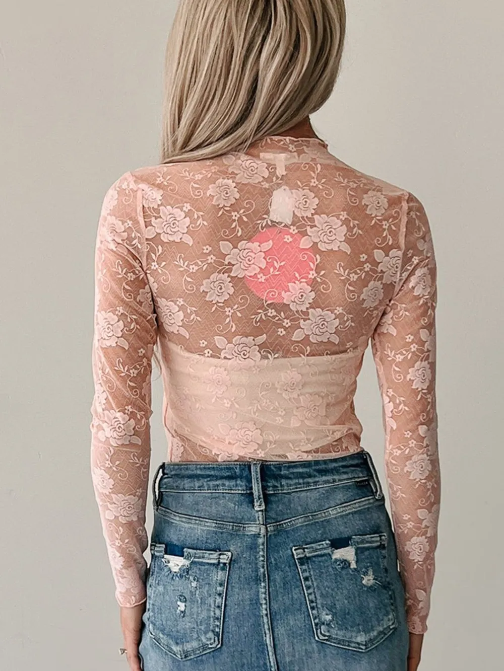 Lace Mock Neck Long Sleeve Blouse, image 5