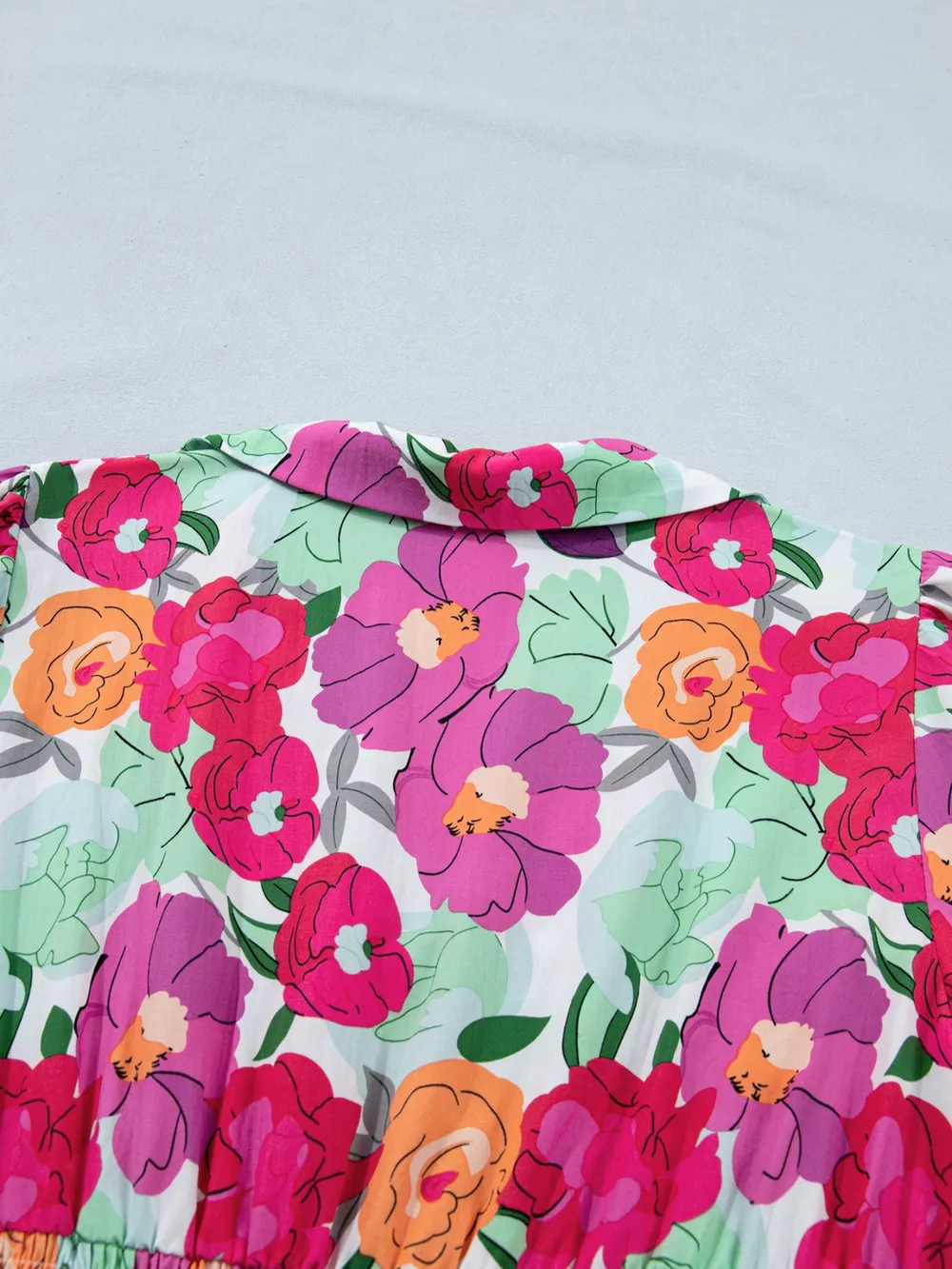 Vibrant Floral Print V Neck Zip Up Puffy Half Sleeve Dress, image 8