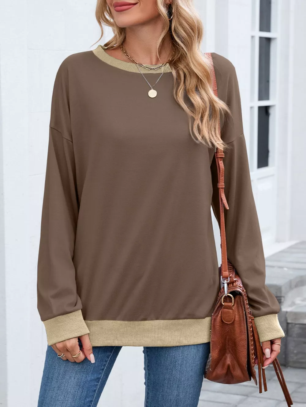 Contrast Trim Long Sleeve Sweatshirt, image 17