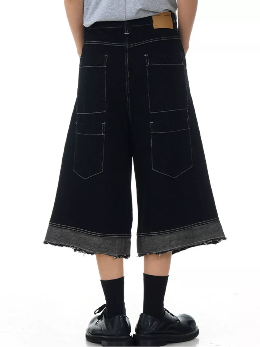 Men's Button Fly Wide Leg Denim Capris, image 3