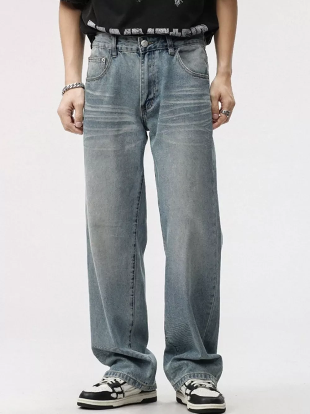 Men's Washed Wide Leg Jeans