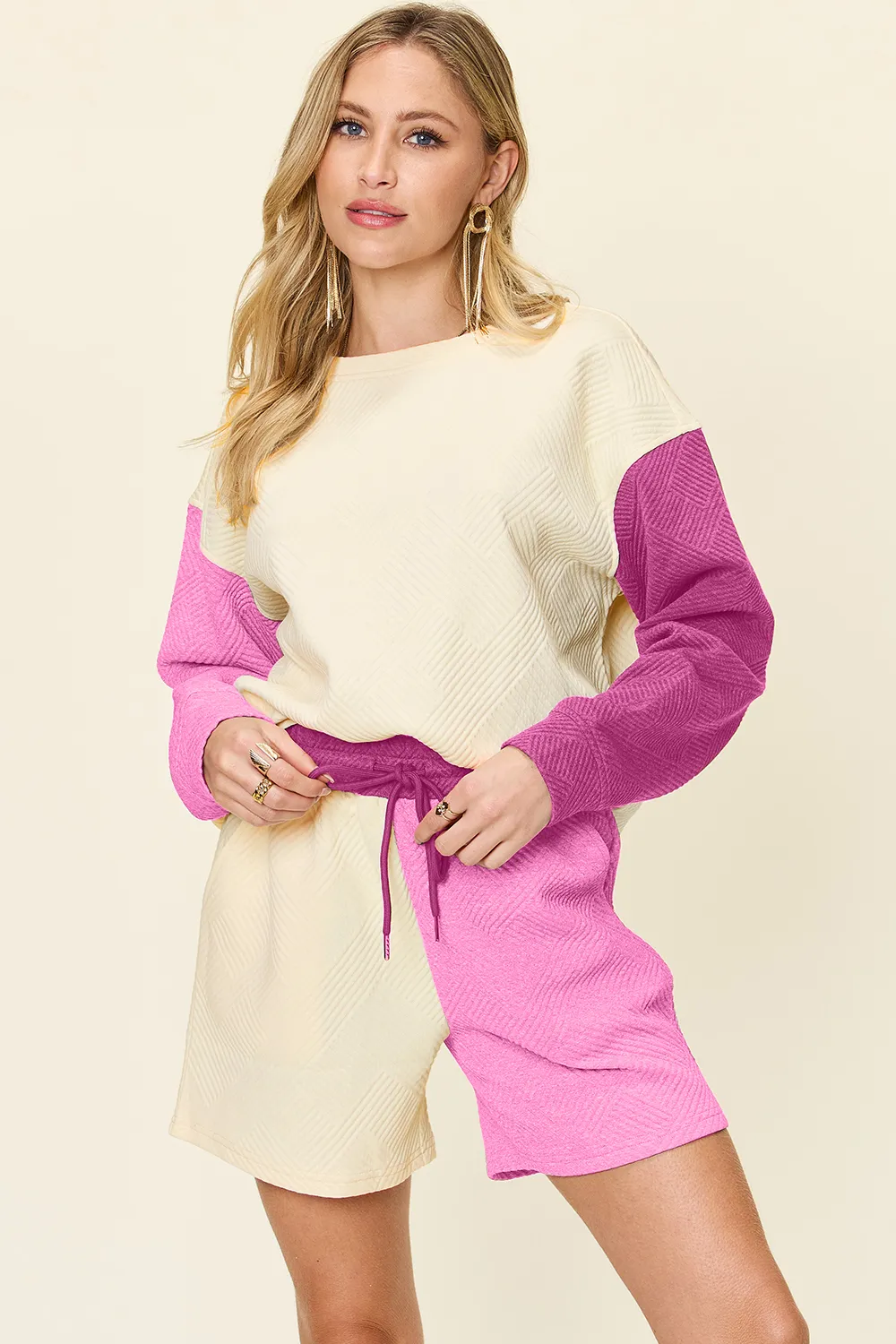 Full Size Contrast Drop Shoulder Top and Shorts Set, image 8