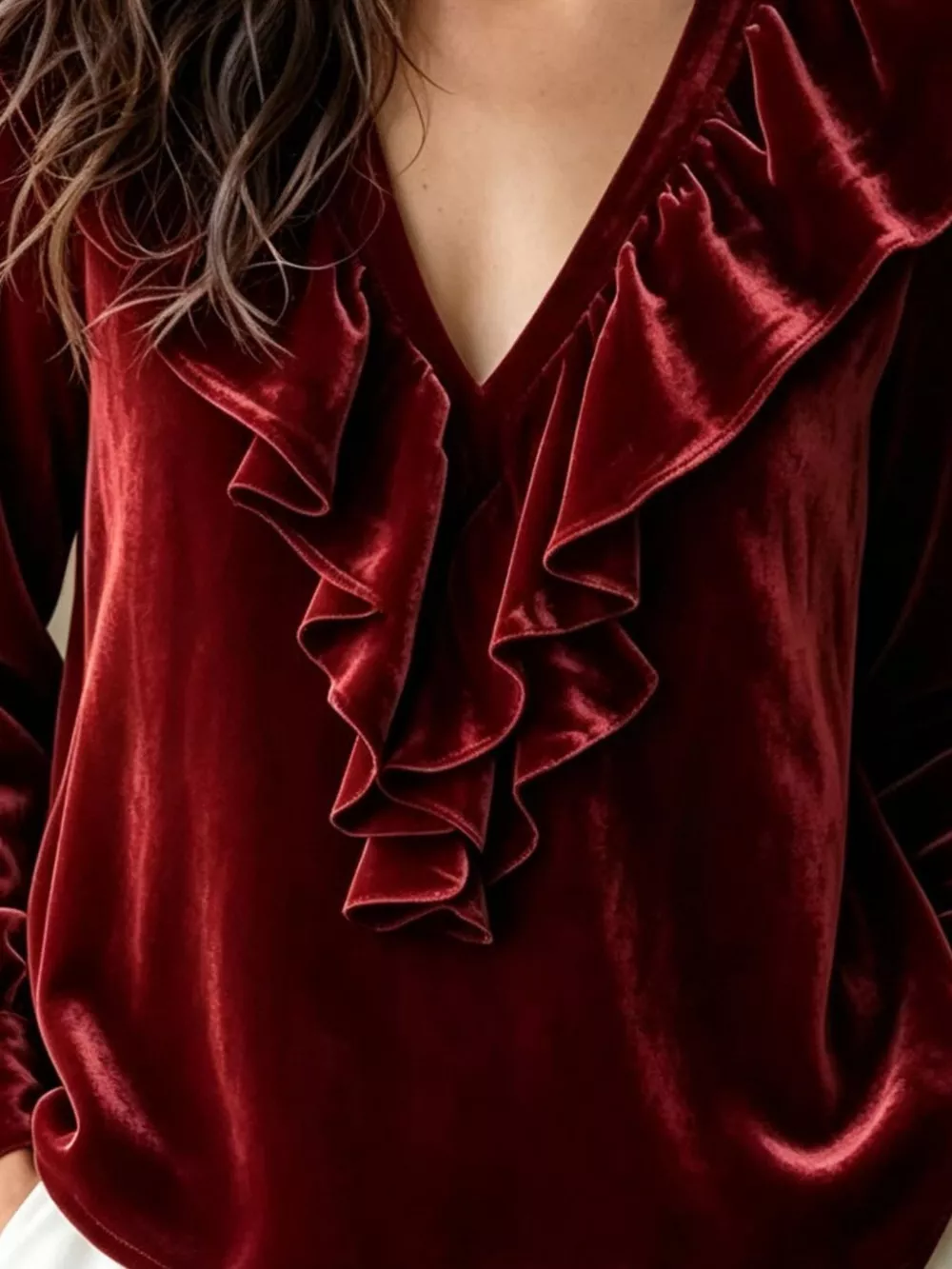 Ruffled V-Neck Long Sleeve Blouse, image 5
