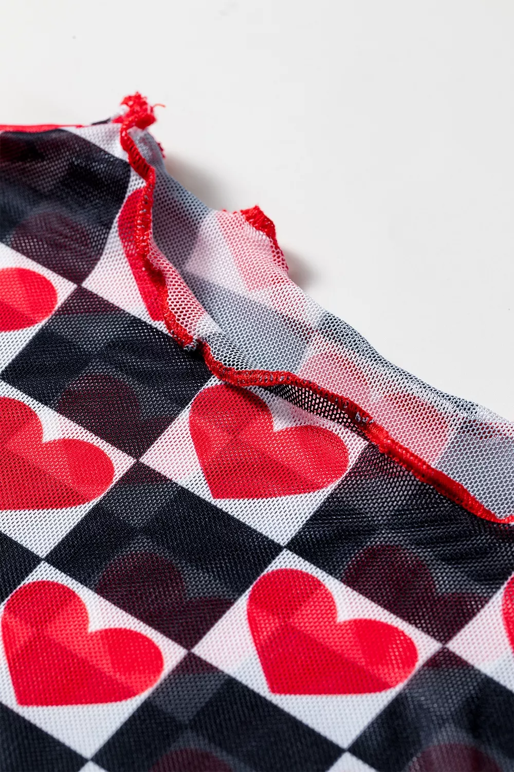 Plaid Heart Mesh Sheer Long Sleeve High Neck Top, image 13
