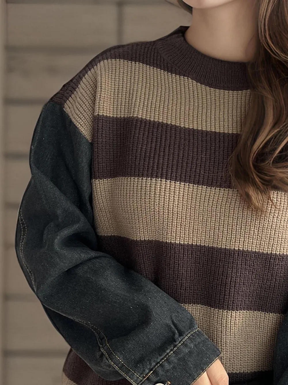 Contrast Round Neck Long Sleeve Sweater, image 9