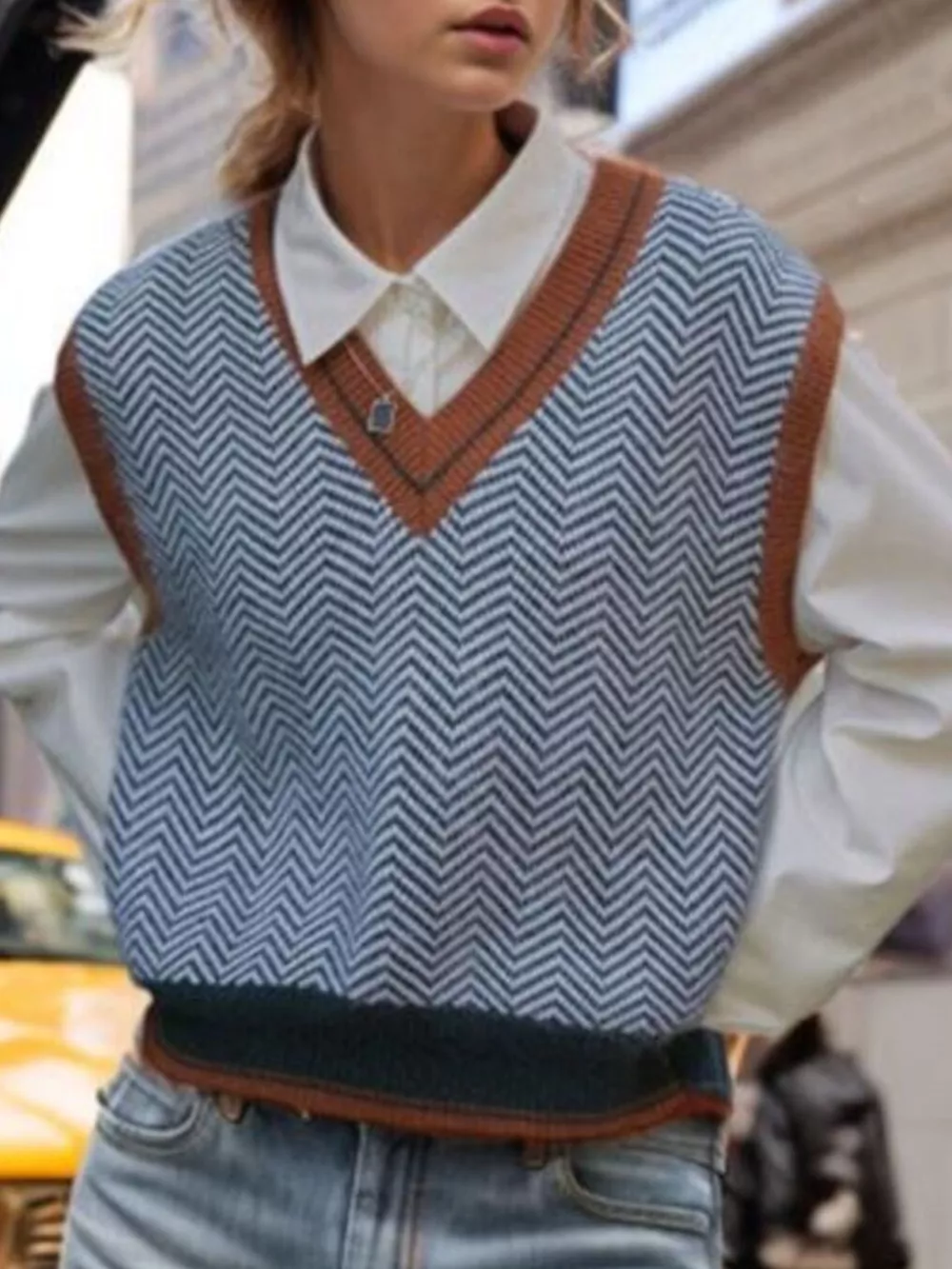 Chevron Pattern V-Neck Knit Sweater Vest