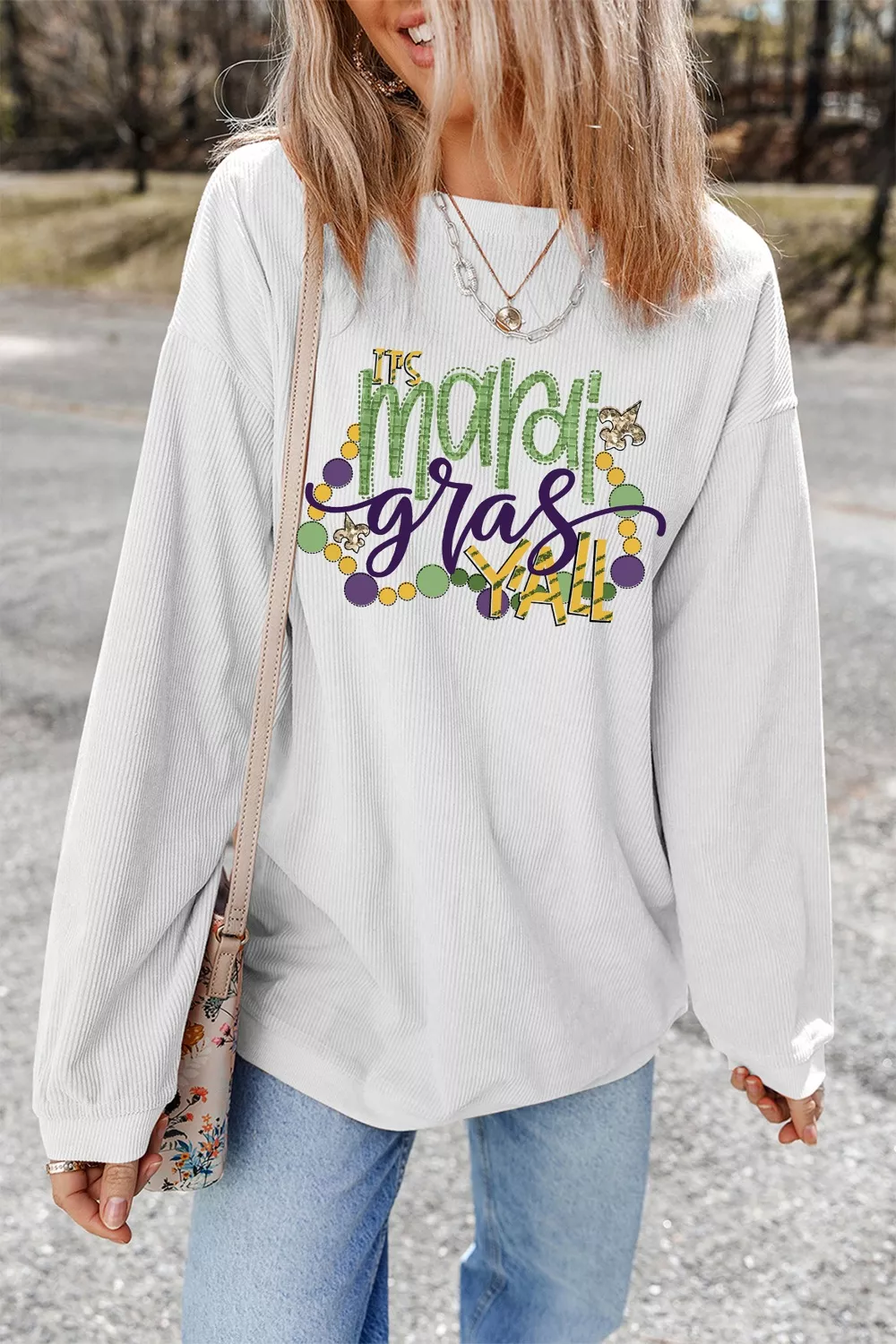 TIS Mardi Gras YALL Corded Ribbed Pullover Sweatshirt, image 5