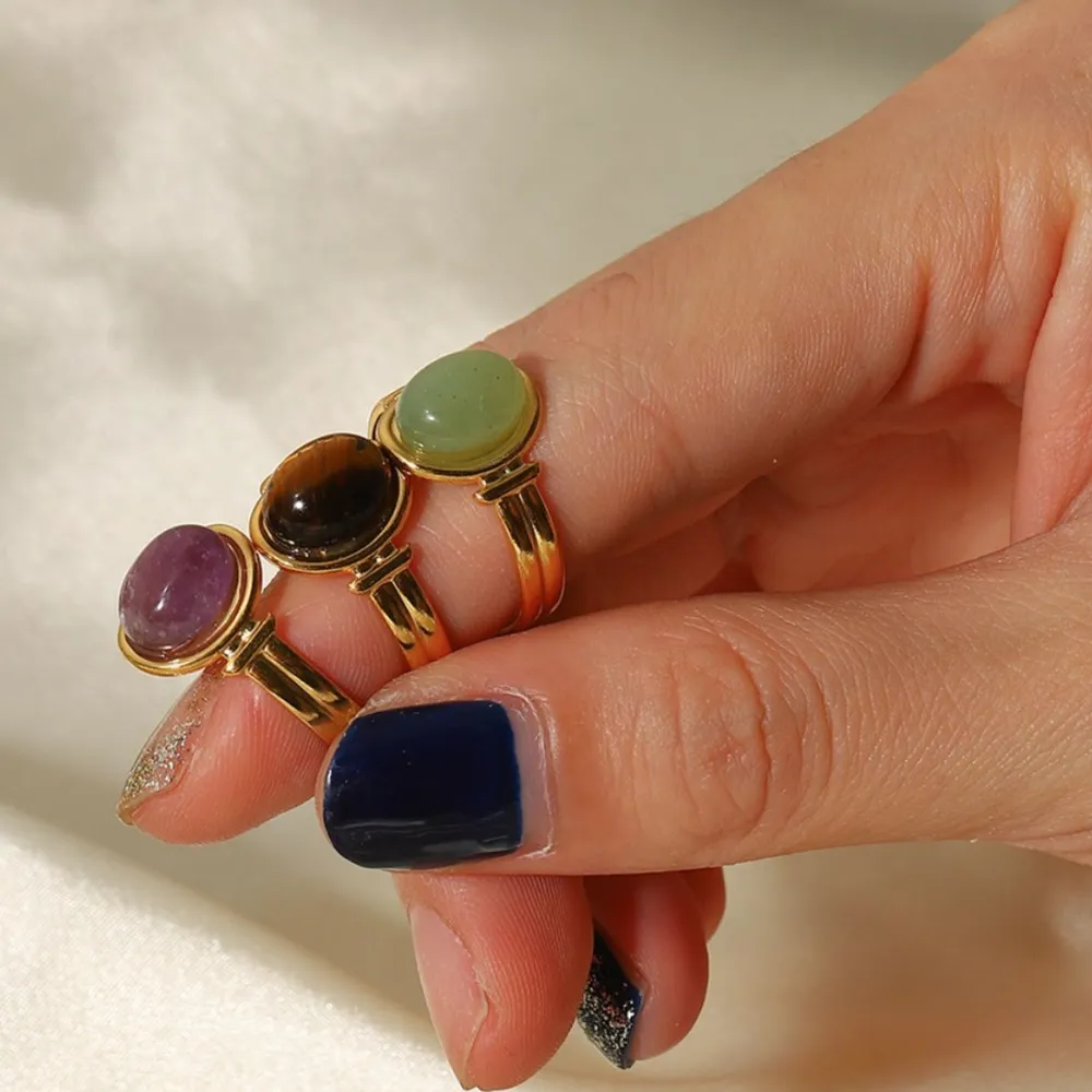 Vintage Natural Stone Gold Plated Adjustable Ring, image 6