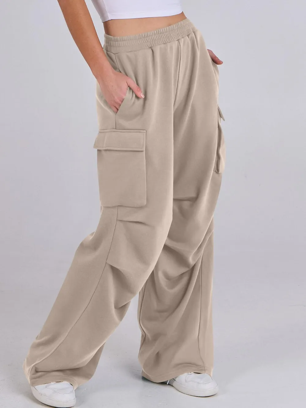 Elastic Waist Wide Leg Pants with Pockets, image 18