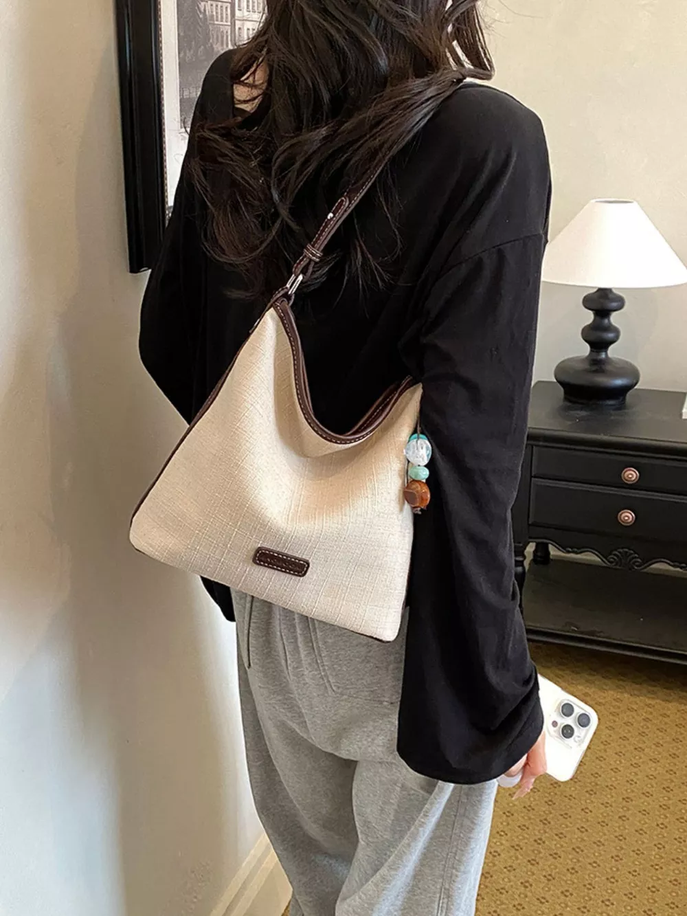 Casual Shoulder Bag with Decorative Charm, image 3