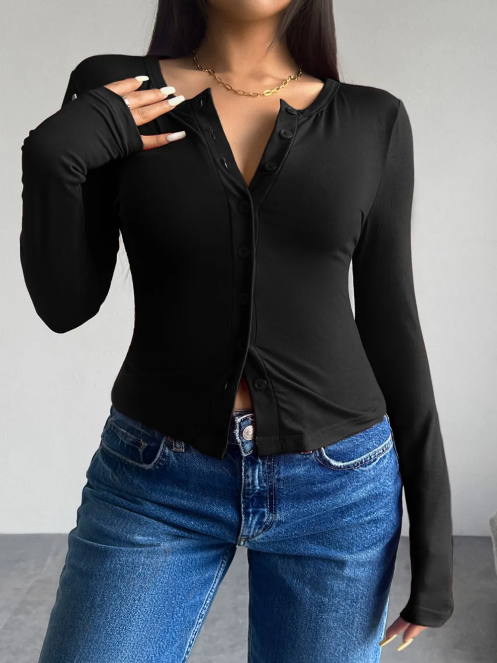 Button Up Long Sleeve T-Shirt, image 9