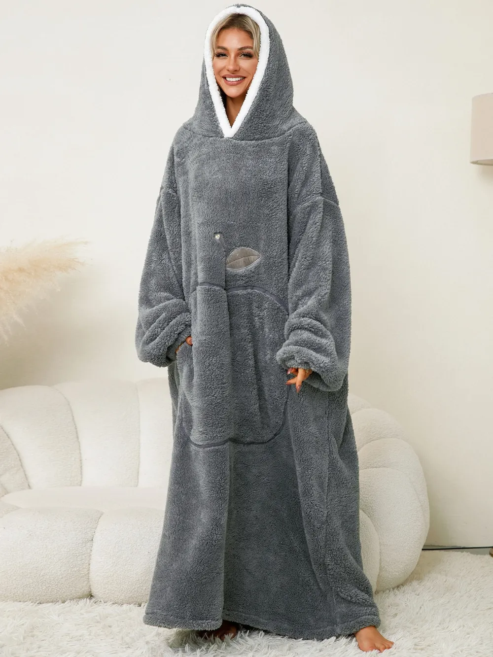 Pocketed Contrast Long Sleeve Hooded Lounge Dress, image 14
