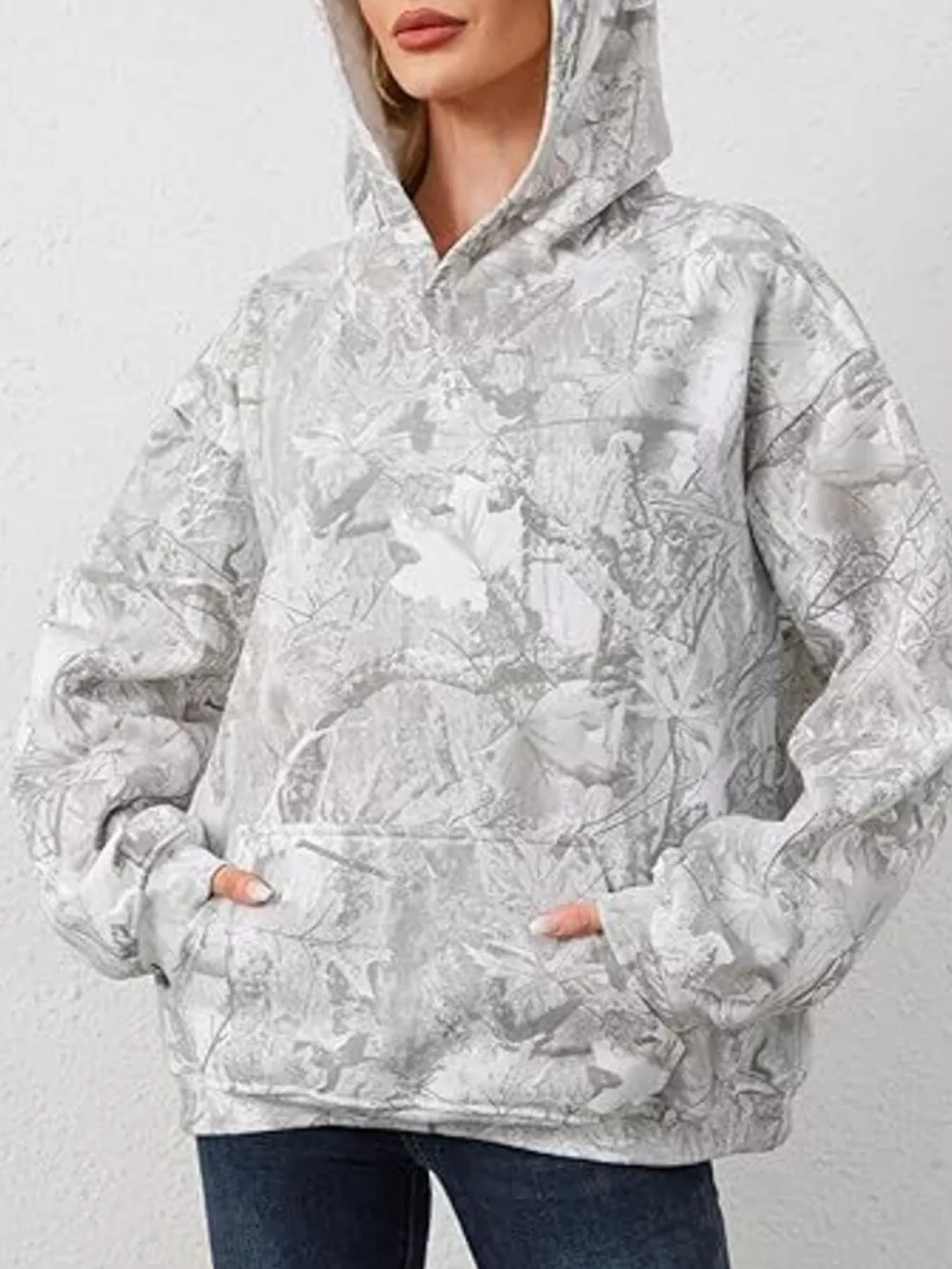 Full Size Kangaroo Pocket Long Sleeve Hoodie Plus Size, image 2