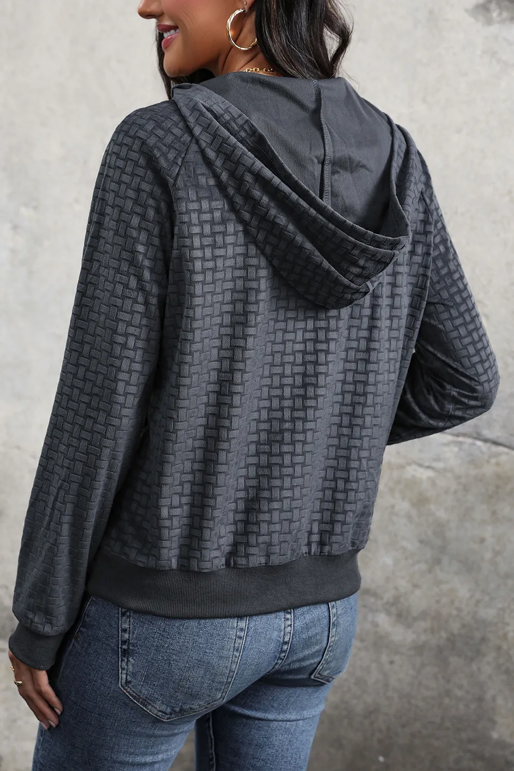 Printed Half Button Long Sleeve Hoodie, image 2