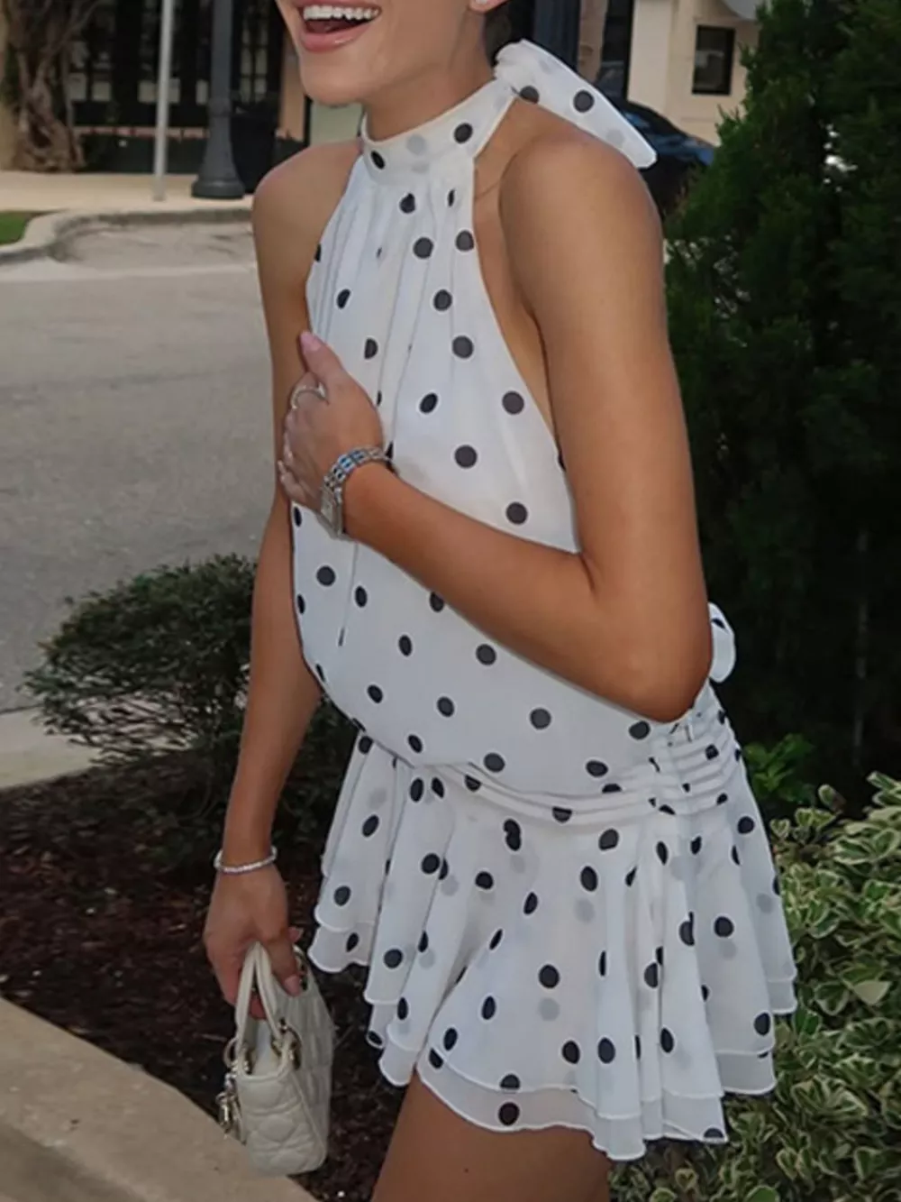 Polka Dot Halter Neck Ruffle Dress, image 8