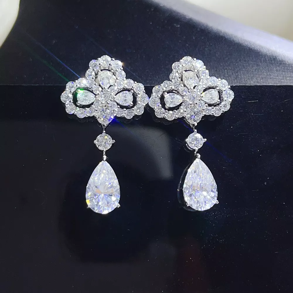 6 Carat 925 Sterling Silver Moissanite Drop Earrings, image 6