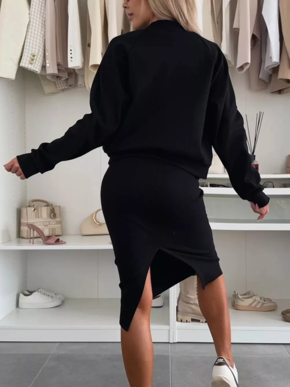 Full Size Slit Square Neck Dress and Outerwear Set Plus Size, image 9