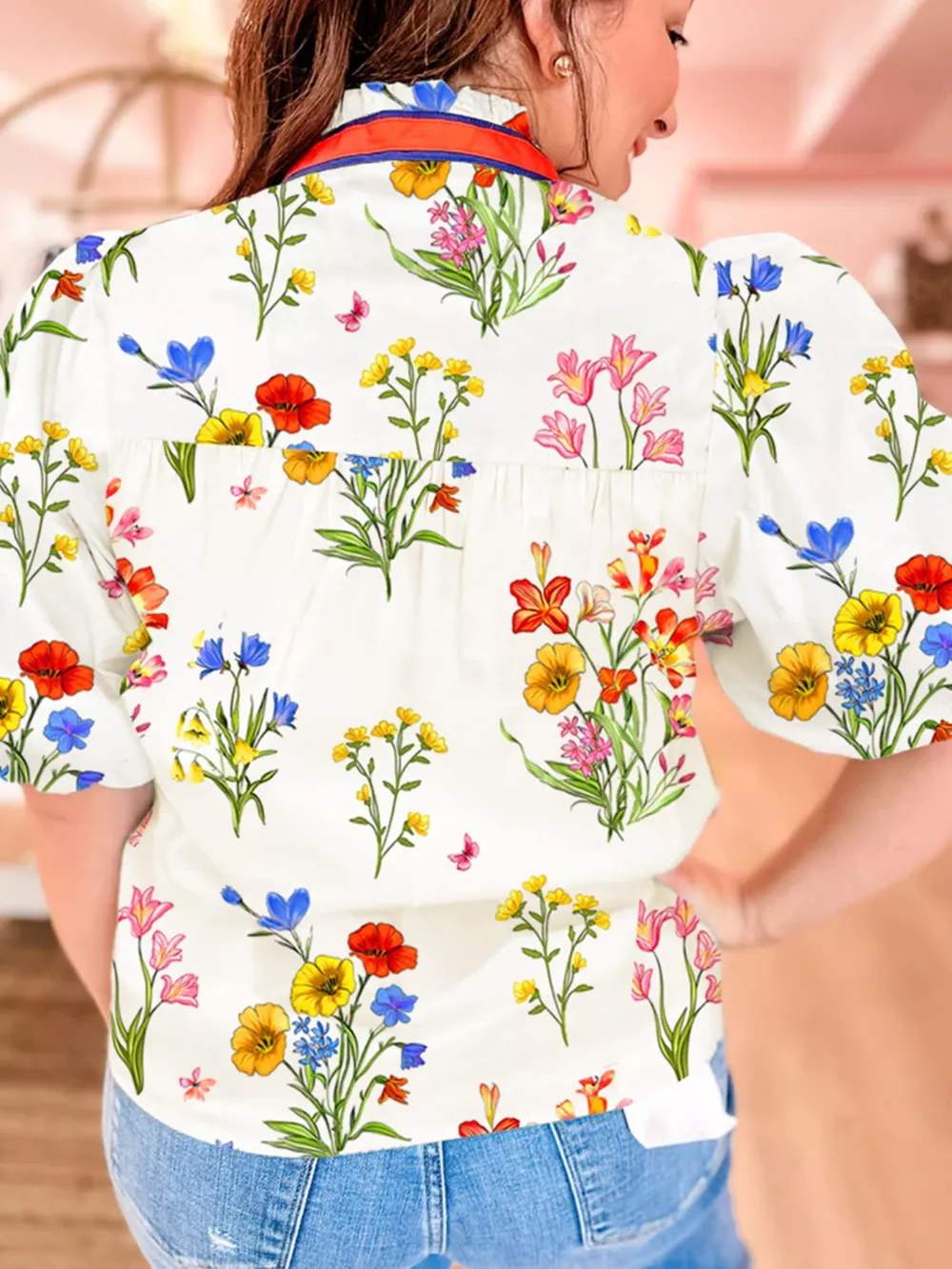 Floral Print Puff Sleeve Blouse, image 2