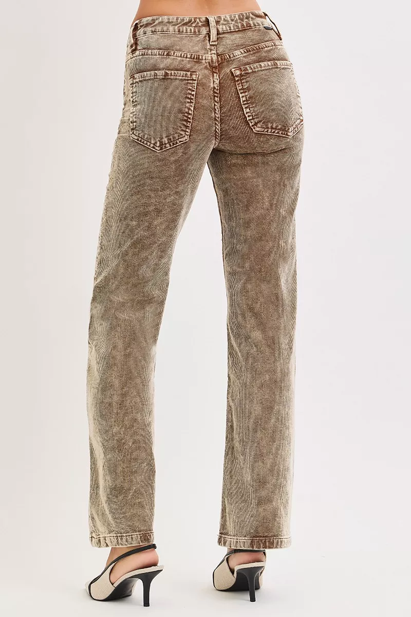 Tummy Control Mid Rise Straight Leg Corduroy Pants, image 6