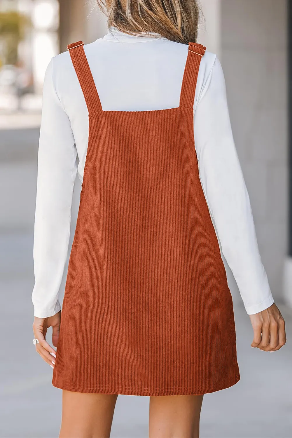 Pocketed Square Neck Wide Strap Overall Dress, image 2