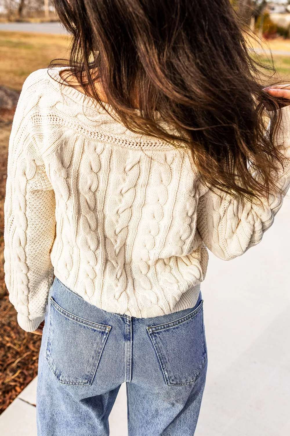 Drop Shoulder Round Neck Cable Knit Sweater, image 5
