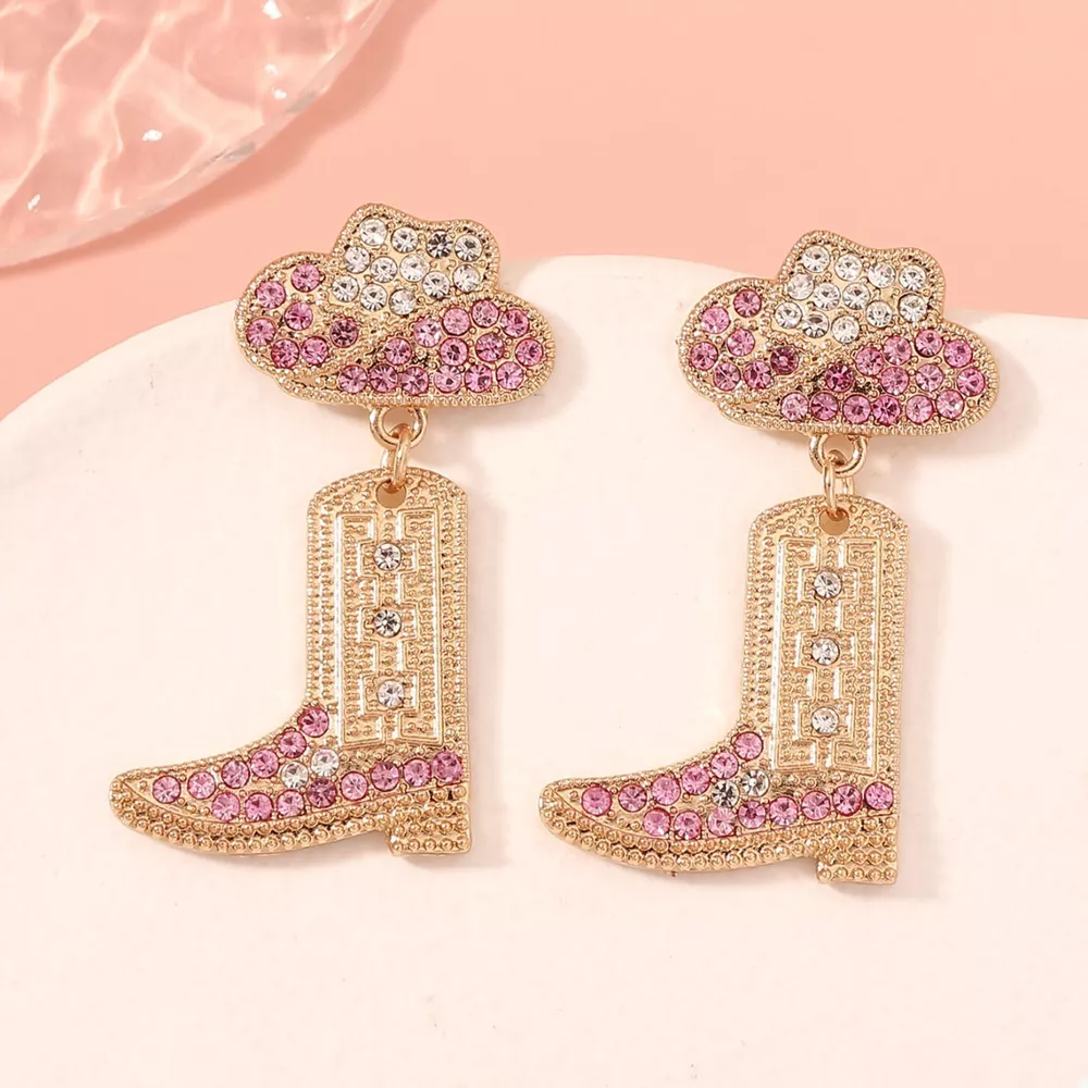 Rhinestone Cowboy Boot Dangle Earrings, image 4