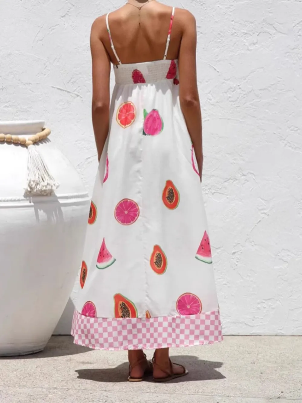 Printed Checkered Hem Cami Midi Dress, image 2
