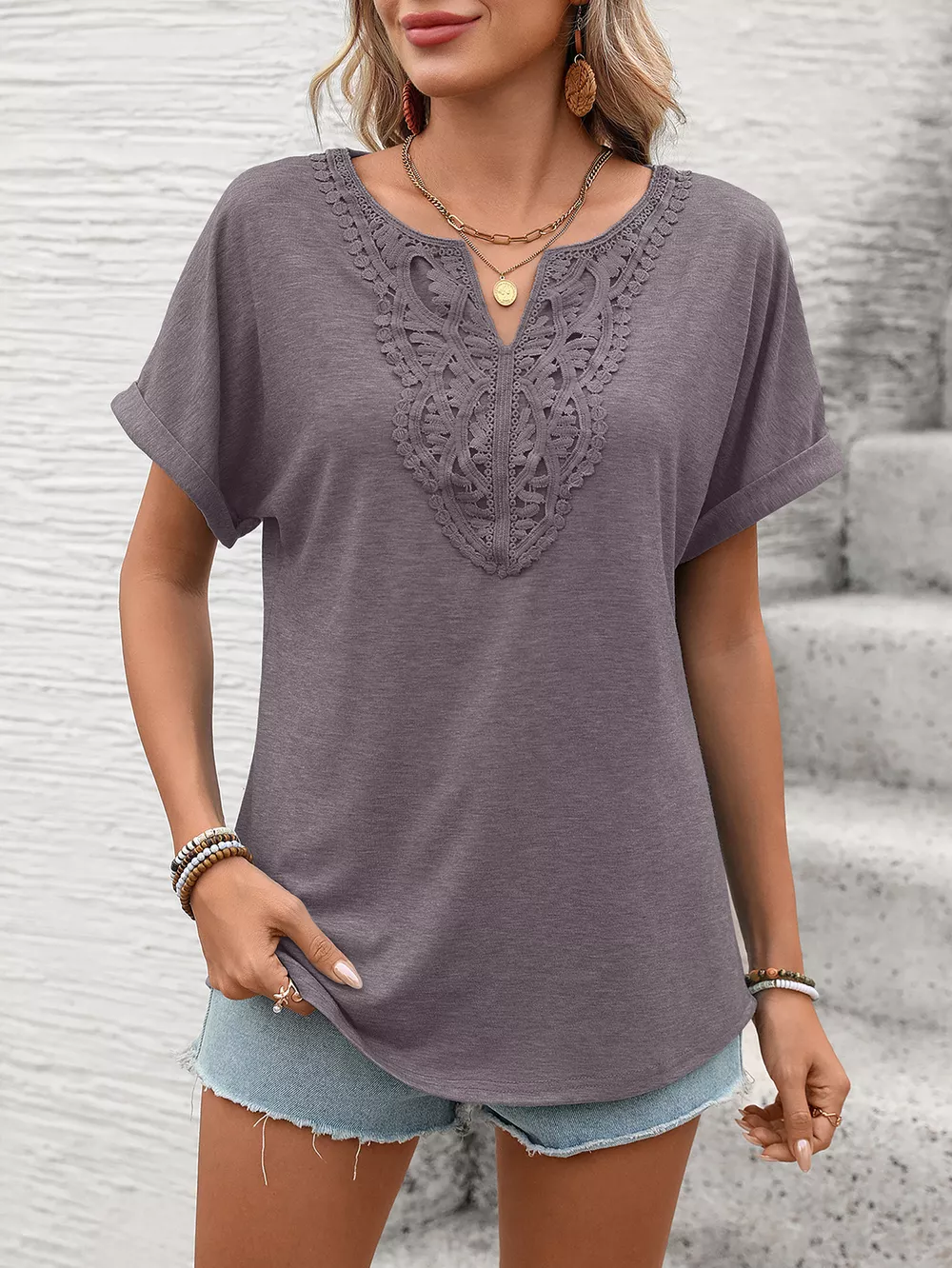 Lace Trim Short Sleeve T-Shirt, image 21