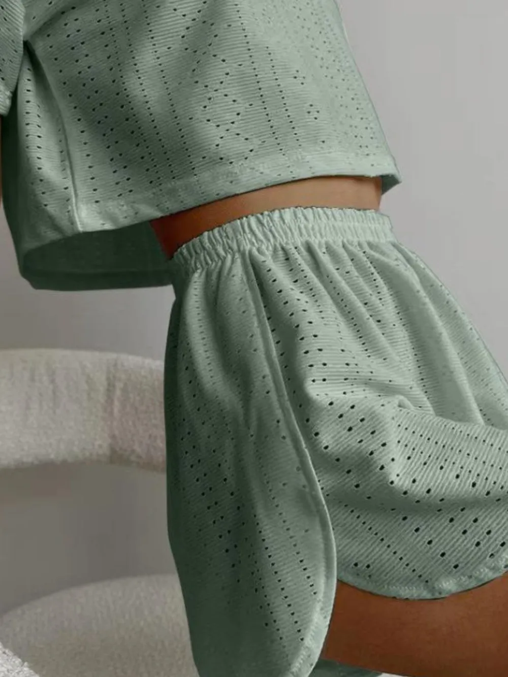 Eyelet Round Neck Top and Shorts Set, image 13