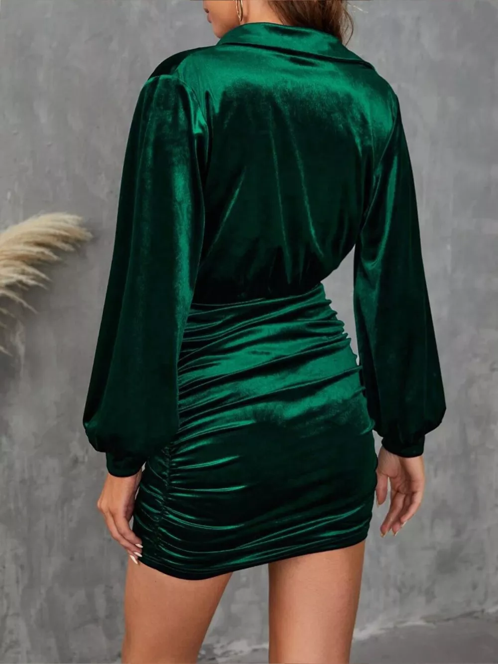Velvet Cowl Neck Ruched Mini Dress, image 6