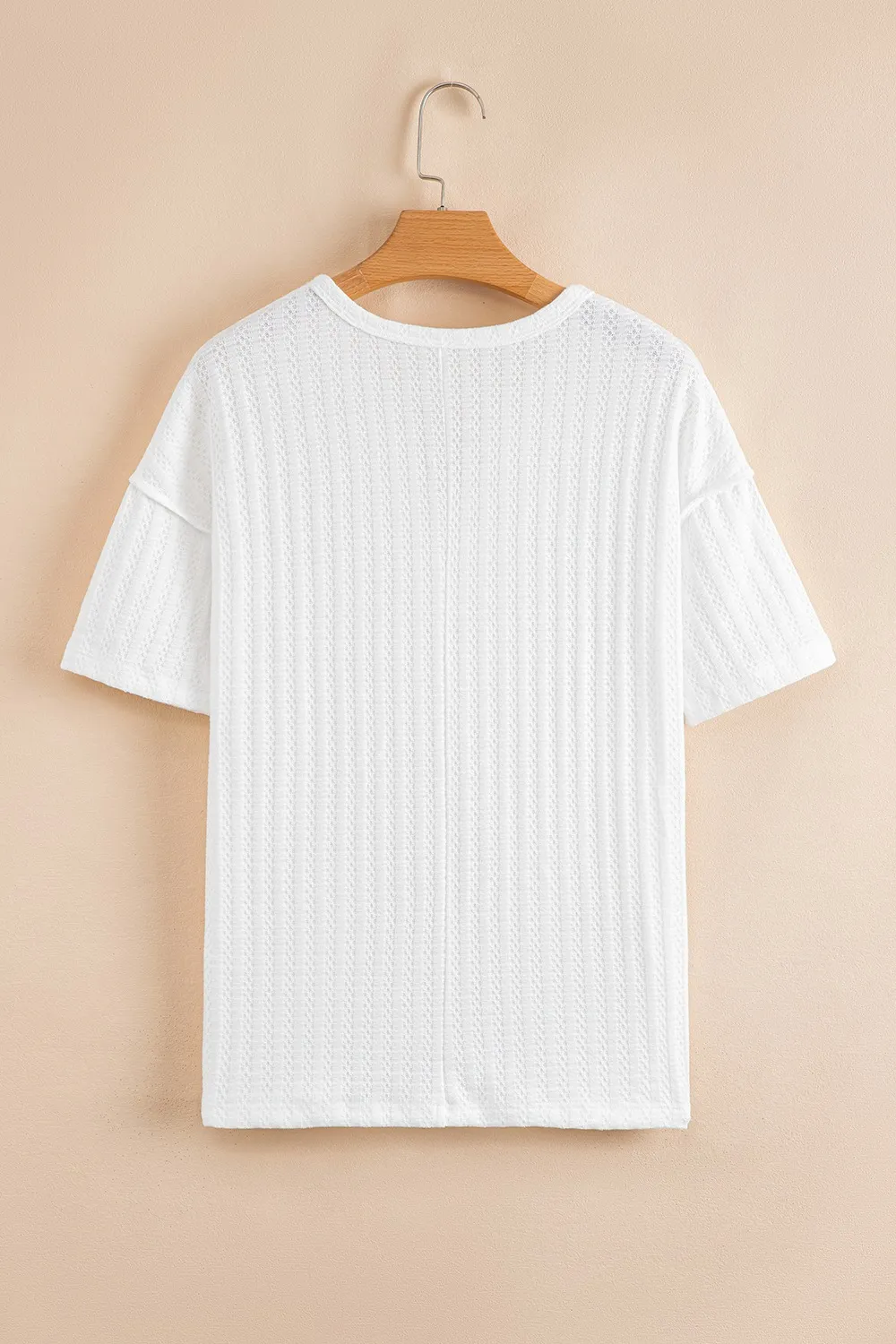Textured Hollow Grommet Placket Split Neck Short Sleeve Top, image 3