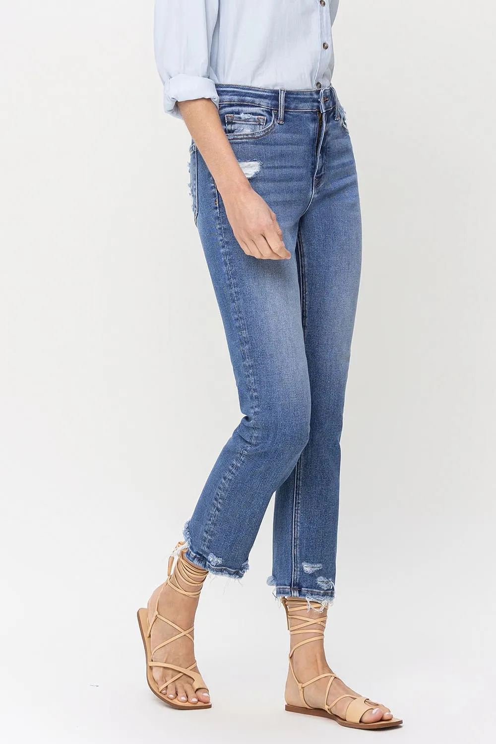High Rise Raw Hem Straight Jeans, image 5
