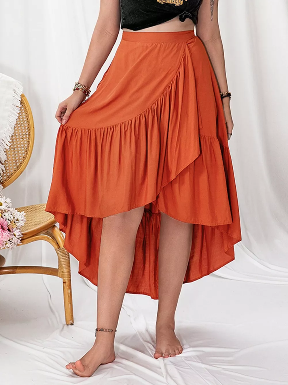 Plus Size Ruffled High-Low Skirt, image 2