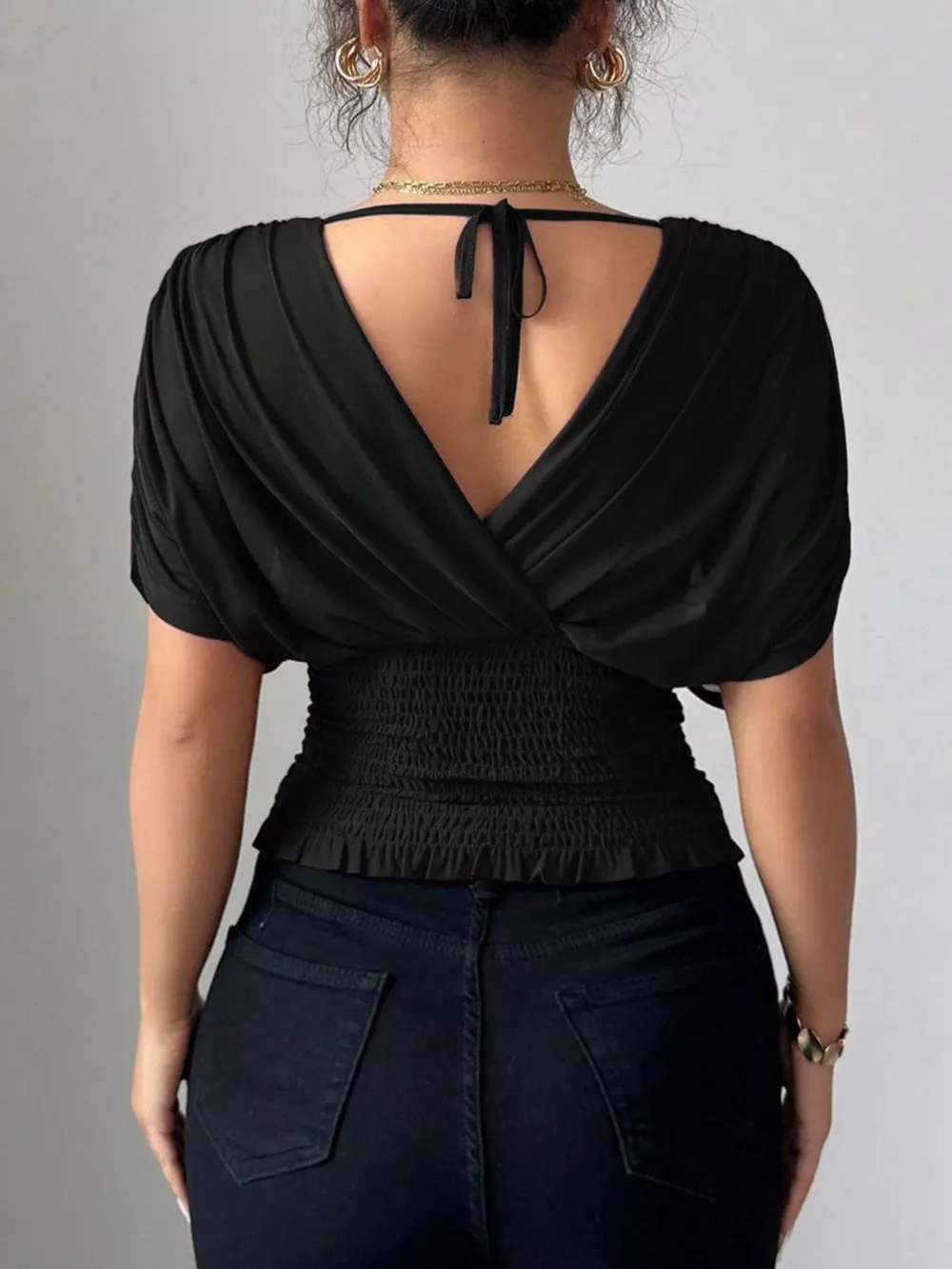 Ruched Surplice Short Sleeve Top, image 6