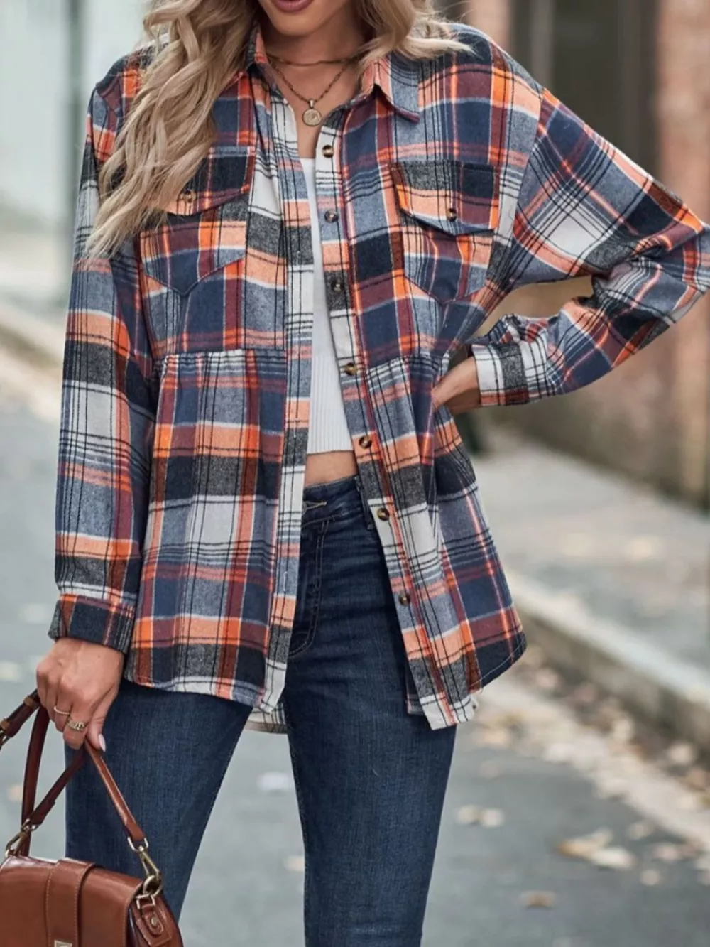 Plaid Button-Down Long Sleeve Shirt, image 2