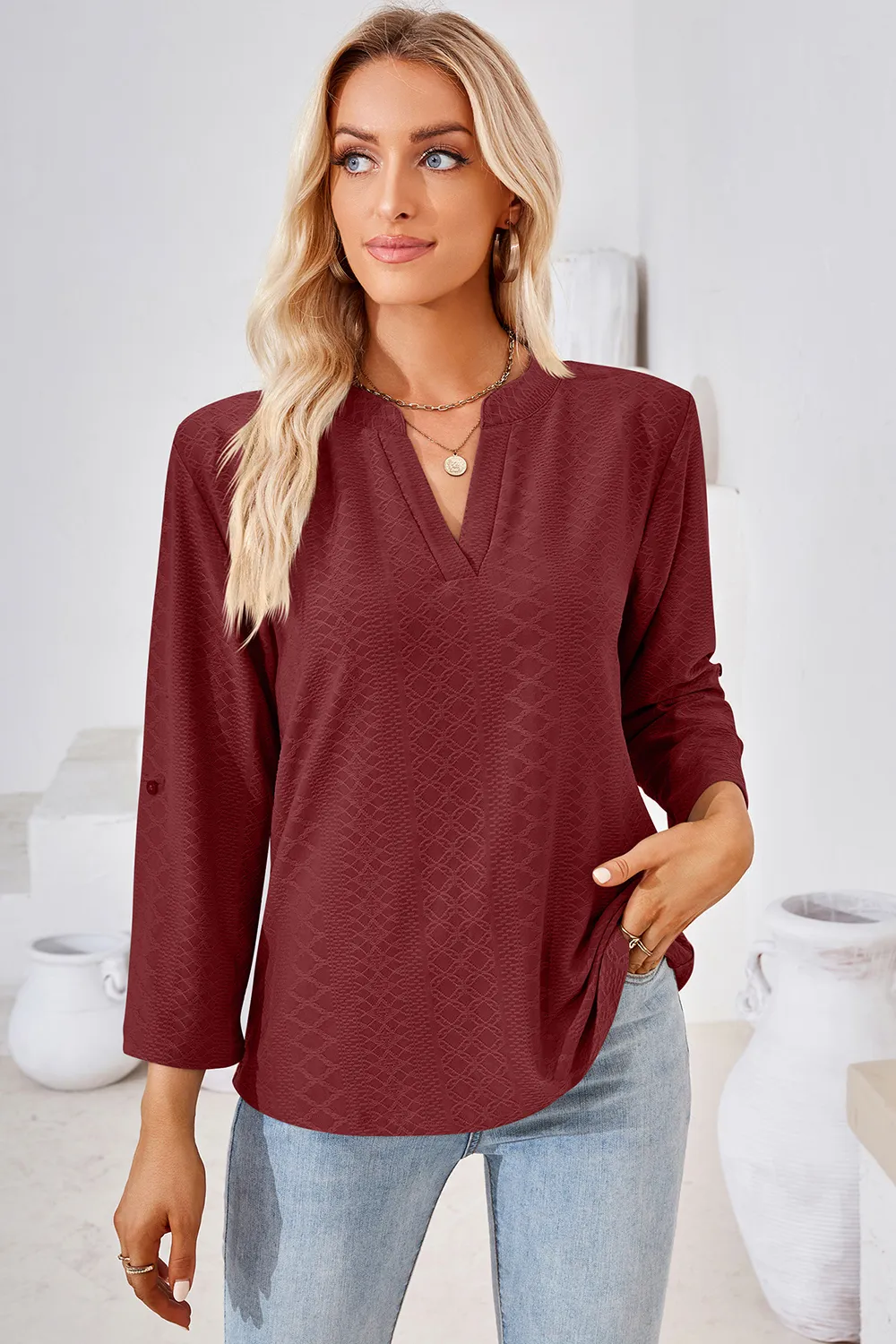 Notched Roll-Tab Sleeve T-Shirt, image 10