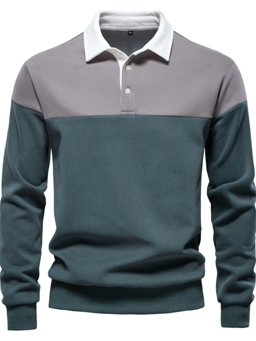 Men's Collared Neck Contrast Long Sleeve Polo, image 8