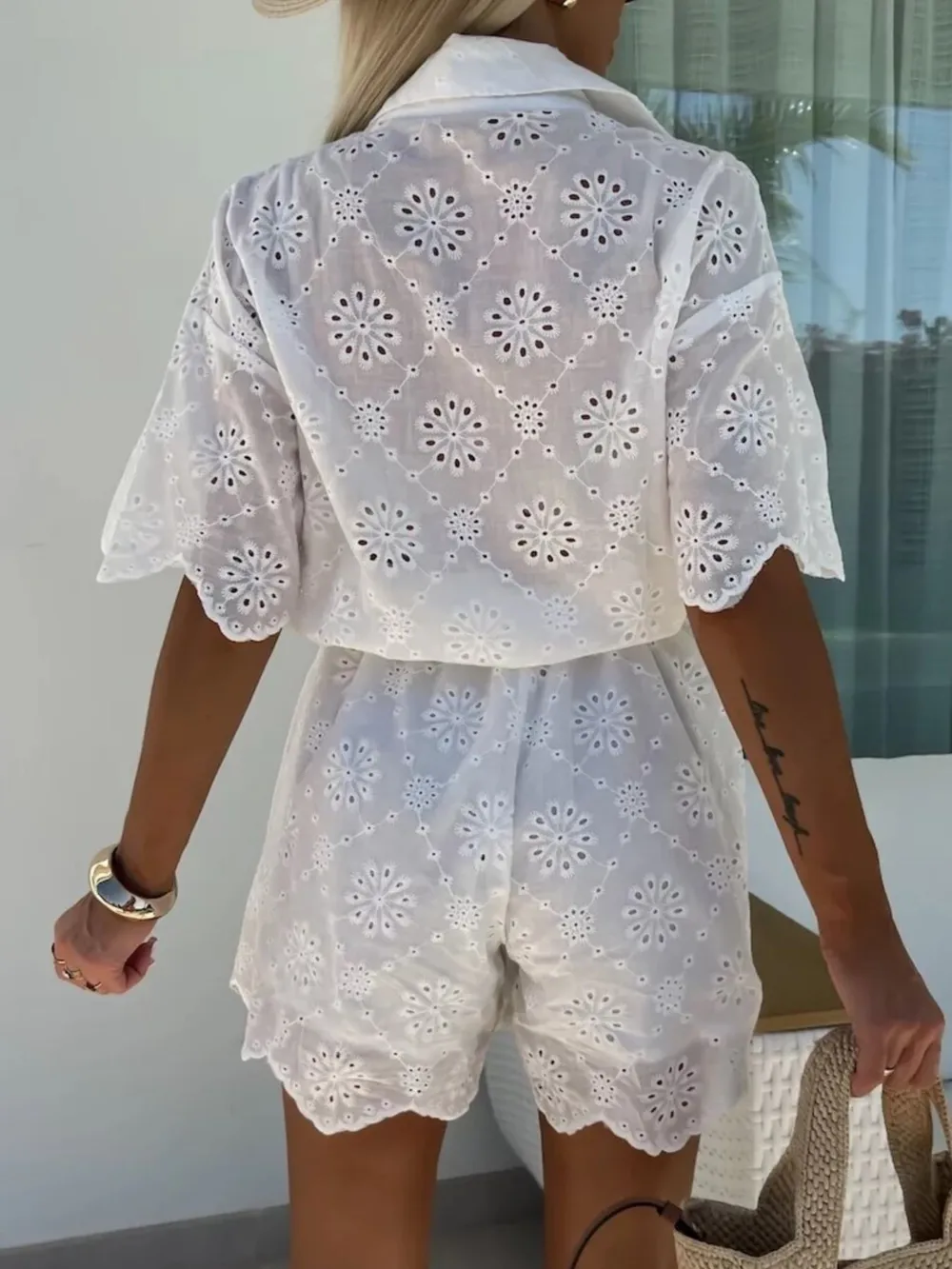 Eyelet Lace Button-Up Romper, image 4