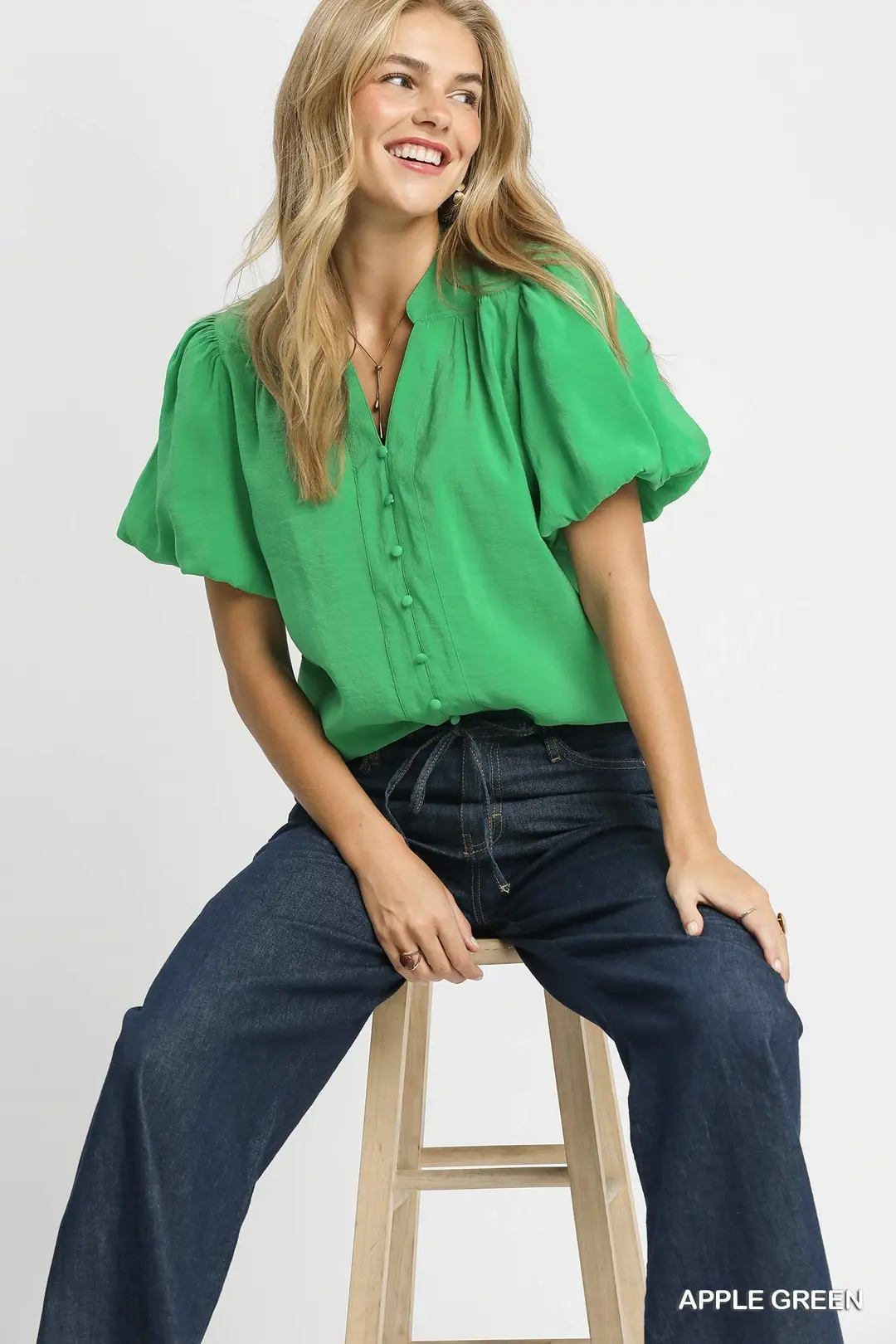 Button-Down Puff Sleeve Shirt, image 7