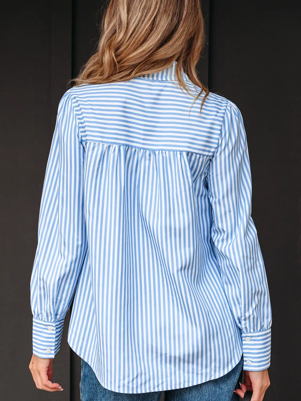 Striped Smocked Collared Neck Blouse, image 3