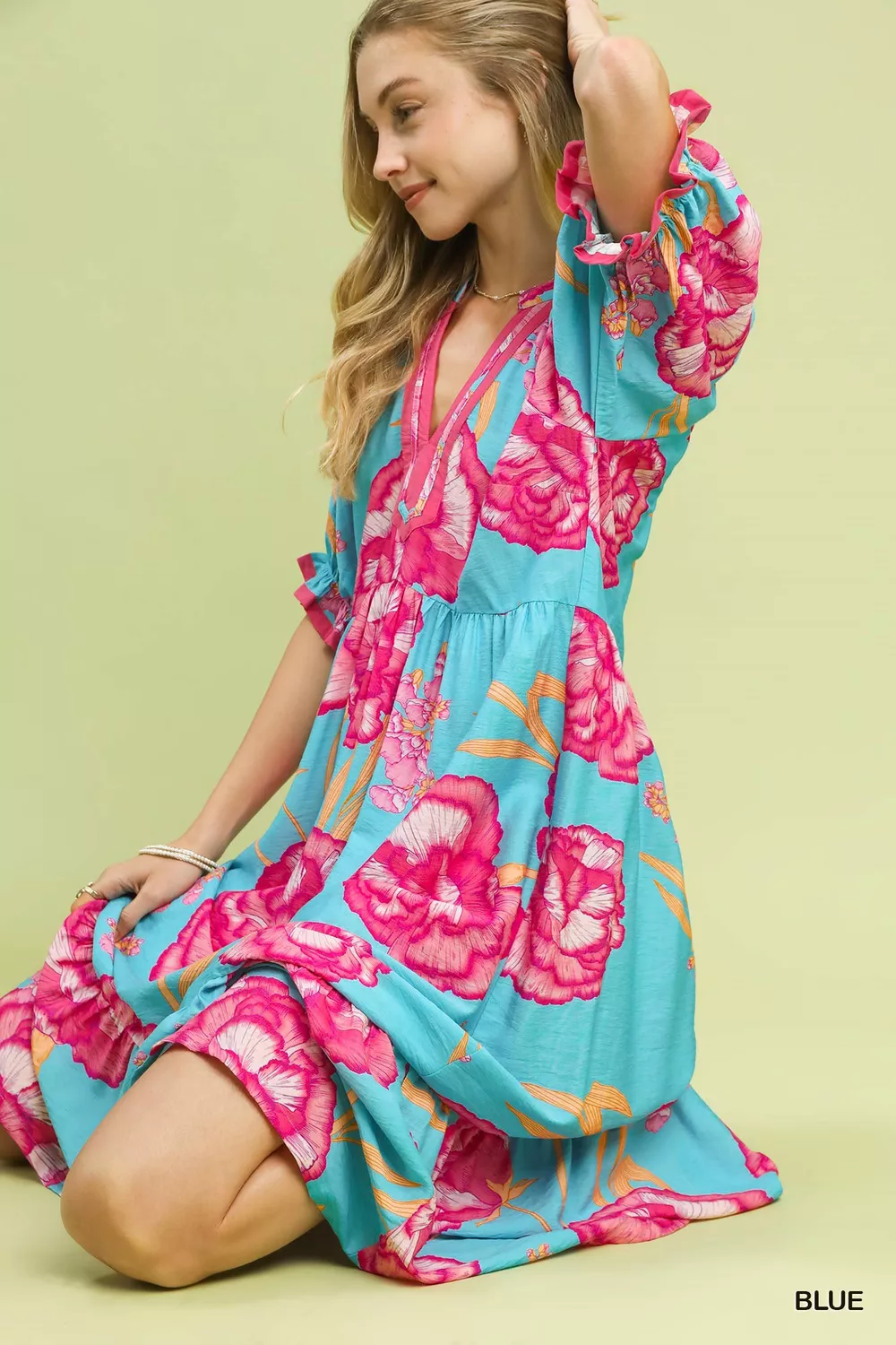 Floral Print Midi Dress with Contrast Trim, image 5