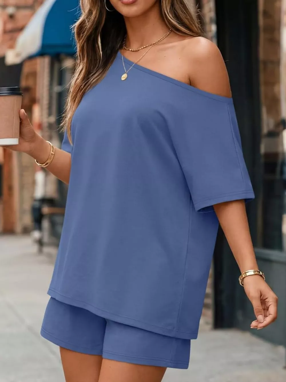 Full Size One Shoulder Top and Shorts Set Plus Size, image 5
