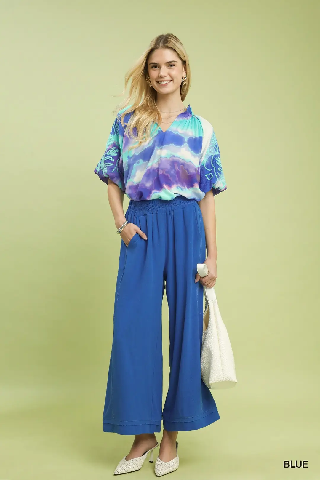 Linen Elastic Waist Wide Leg Pants, image 2