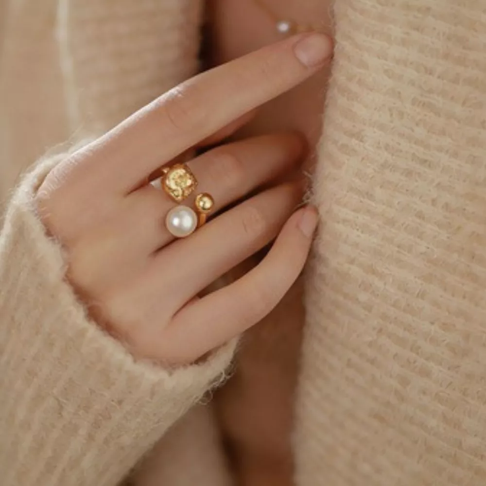 18K Gold-Plated Pearl Open Ring, image 2
