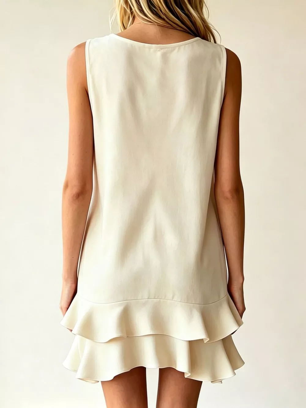 Full Size Sleeveless V-Neck Tiered Ruffle Mini Dress Plus Size, image 2