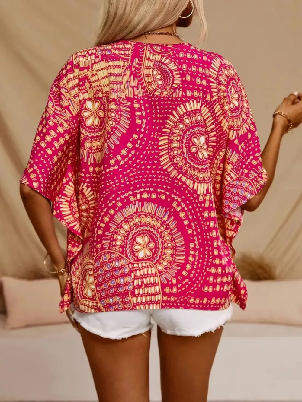 Printed V-Neck Half Sleeve Top, image 5
