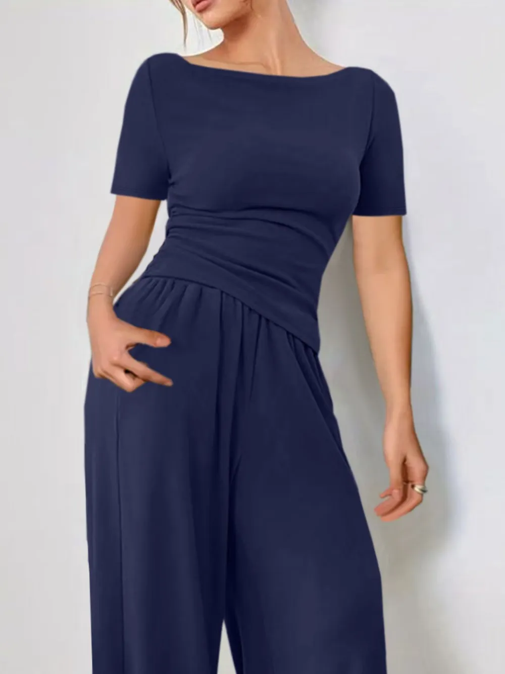 Round Neck Short Sleeve T-Shirt and Pants Set, image 4