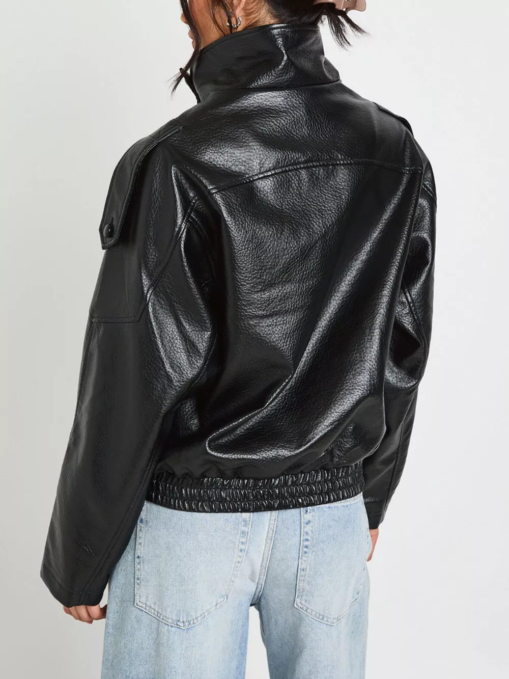 Faux Leather Moto Jacket with Asymmetrical Zip, image 2
