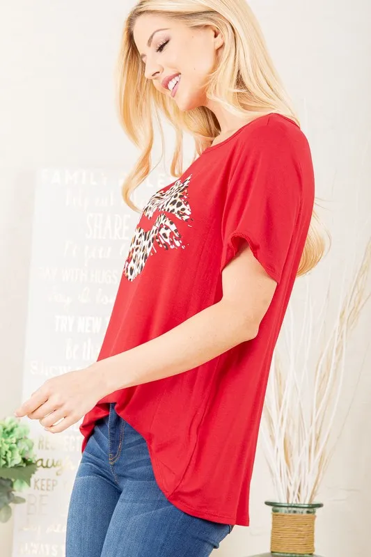 Full Size Leopard Lip Round Neck Short Sleeve T-Shirt Plus Size, image 5