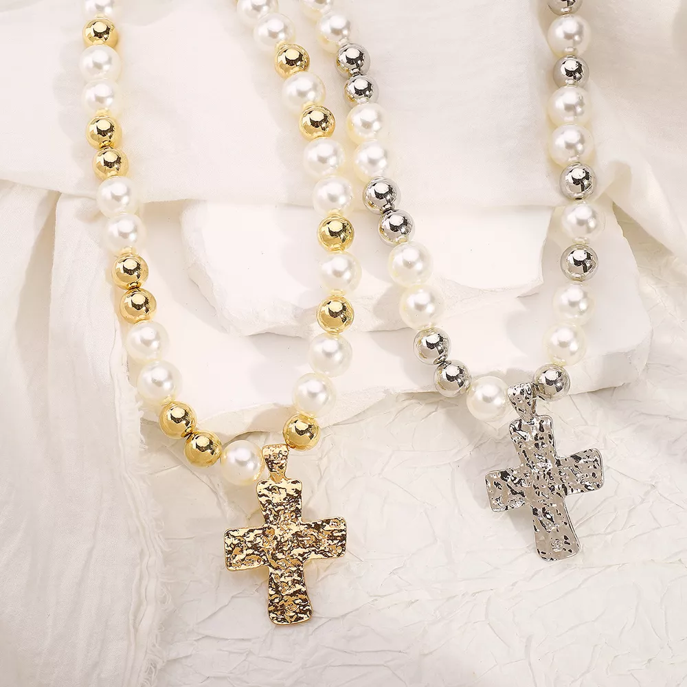 Pearl & Cross Pendant Necklace, image 4